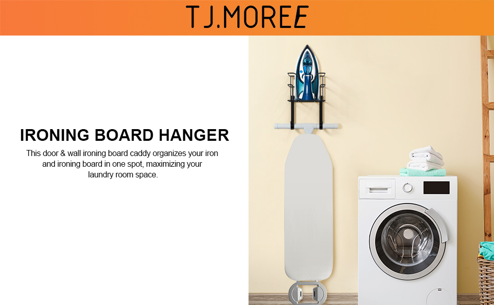 Настінна вішалка для одягу та праски, чорна. Підходить для пральні, прасувальної кімнати. Настінний тримач для праски та одягу.