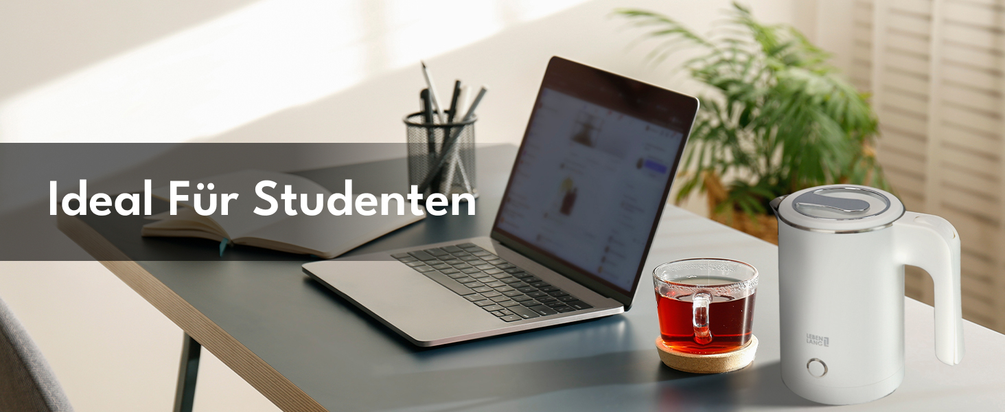 Електричний чайник для подорожей LEBENLANG з нержавіючої сталі, 500 мл, без BPA, 600W, білий, для кемпінгу та подорожей