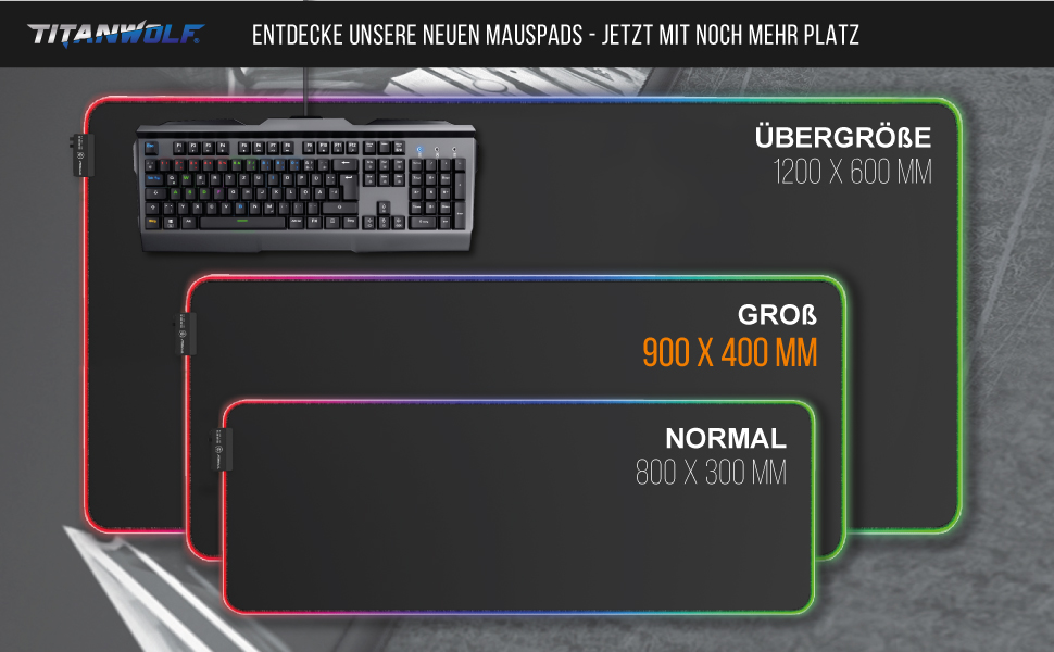 Ігровий килимок для миші TITANWOLF RGB XXL (800x300 мм) з LED-підсвіткою, 11 режимів освітлення, вологостійкий, білий