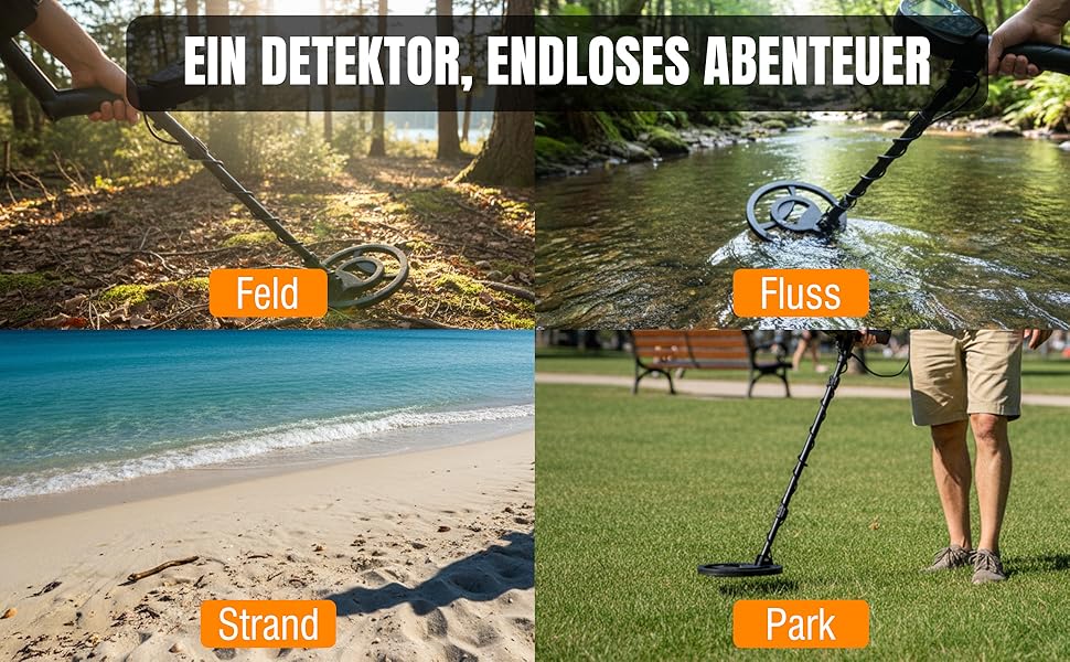 Металошукач Raddy MD120A Profi для дорослих: високоточний детектор золота з 4 режимами, водонепроникна котушка IPX7 10', LCD-дисплей, навушники, сумка та лопатка для пошуку скарбів