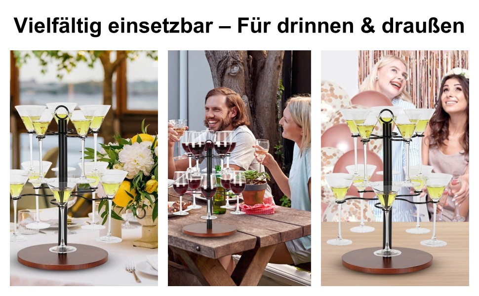 Стійка для келихів JUJOYBD на 10 келихів: 2-рівнева підставка для вина, Aperol та коктейльних келихів, з дерев'яним основанням для вечірок, свят та заходів на відкритому повітрі