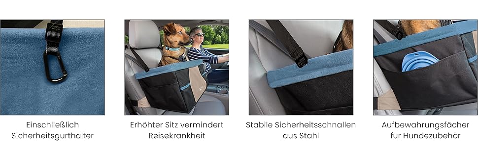 Автокрісло для собак Kurgo Rover, чорно-синій колір, до 9 кг, з автогуртком, проста установка