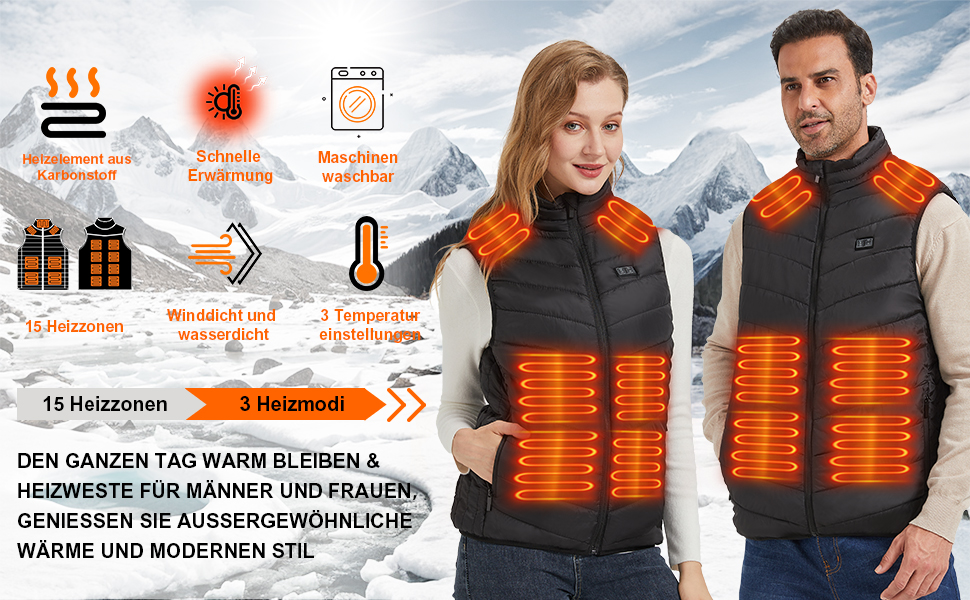 Обогревна жилетка для жінок та чоловіків з 15 зонами обігріву, для активного відпочинку та роботи на відкритому повітрі, подарунок на Різдво та День подяки (акумулятор не входить до комплекту, чорний колір)