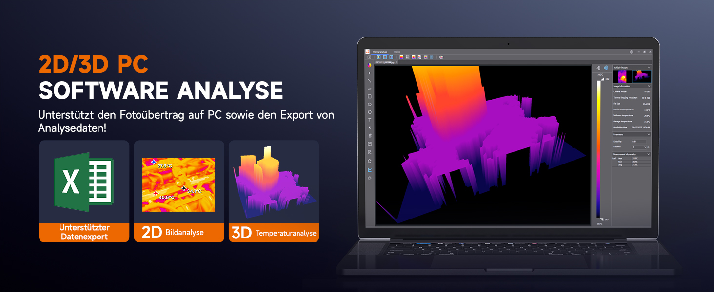 Тепловізор FOXWELL RT280: Портативна інфрачервона камера з LCD-екраном 2.8', роздільна здатність 320x240, діапазон температур -20°C до 550°C, 8GB пам'яті, функція PC-аналізу та відеозапису