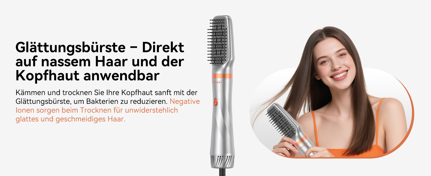 Фен-щітка Air Styler 5-в-1: стайлер, локони, об'єм, сушка, випрямлення. Потужність 800W, для жінок, помаранчевий колір