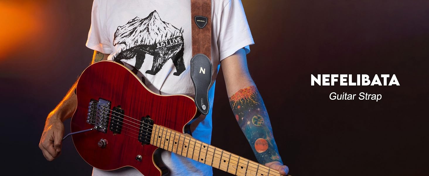 Гітарний ремінь Nefelibata з кишенею для медіатора, 2.3-дюймовий веганський шкіряний ремінь для гітари в стилі Porter, вінтажний стиль 30-х років, з медіаторами, кнопками та замками. Регульована довжина від 42 до 66 дюймів (зелений)