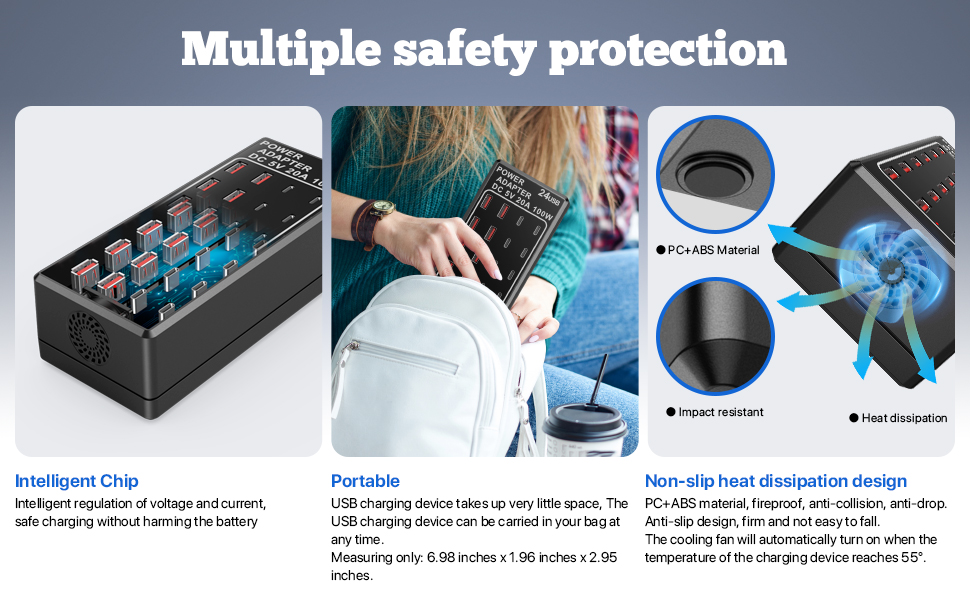 Зарядний пристрій USB-C на 24 порти 100W/20A, настільна USB-станція для iPhone, Samsung, Google, планшетів та ін.