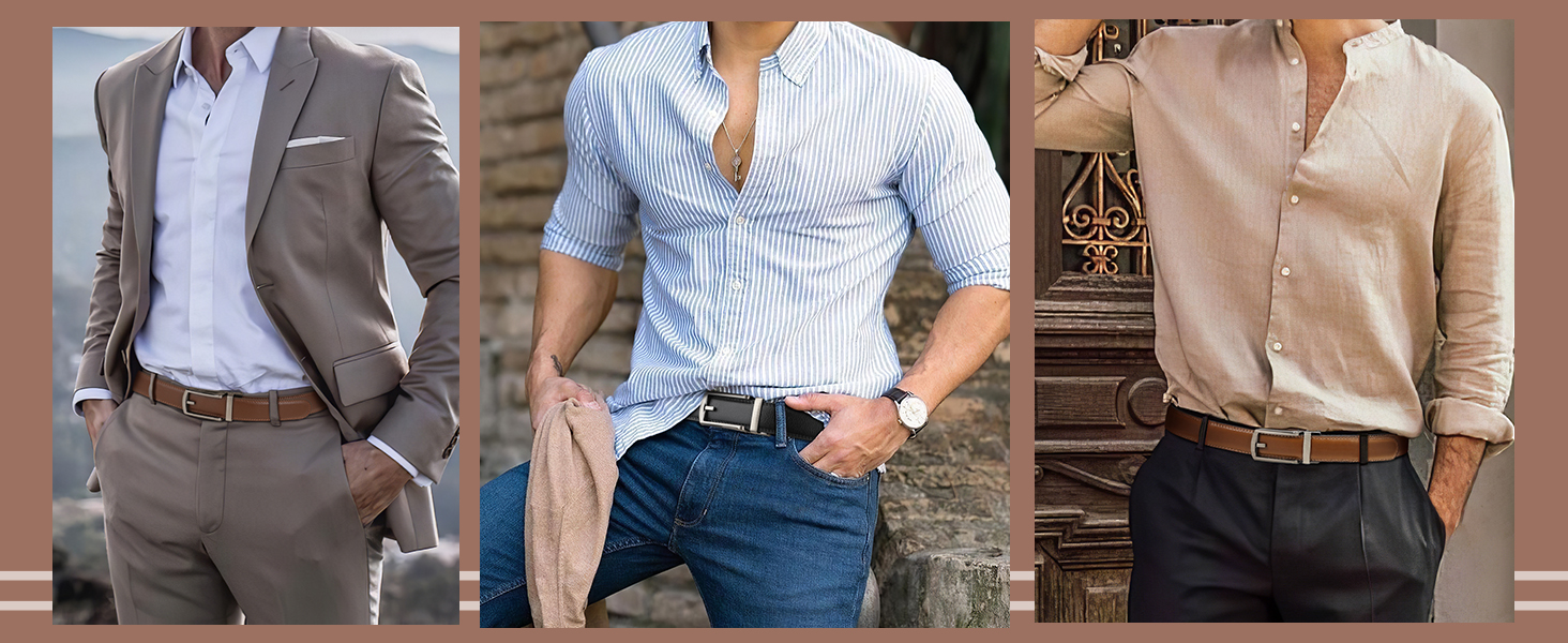 Чоловічий шкіряний ремінь JasGood з автоматичною пряжкою, 33 мм, регульований, для костюма, бізнесу, повсякденного носіння, D-коричневий, 115 см (підходить для обхвату талії 85-100 см)