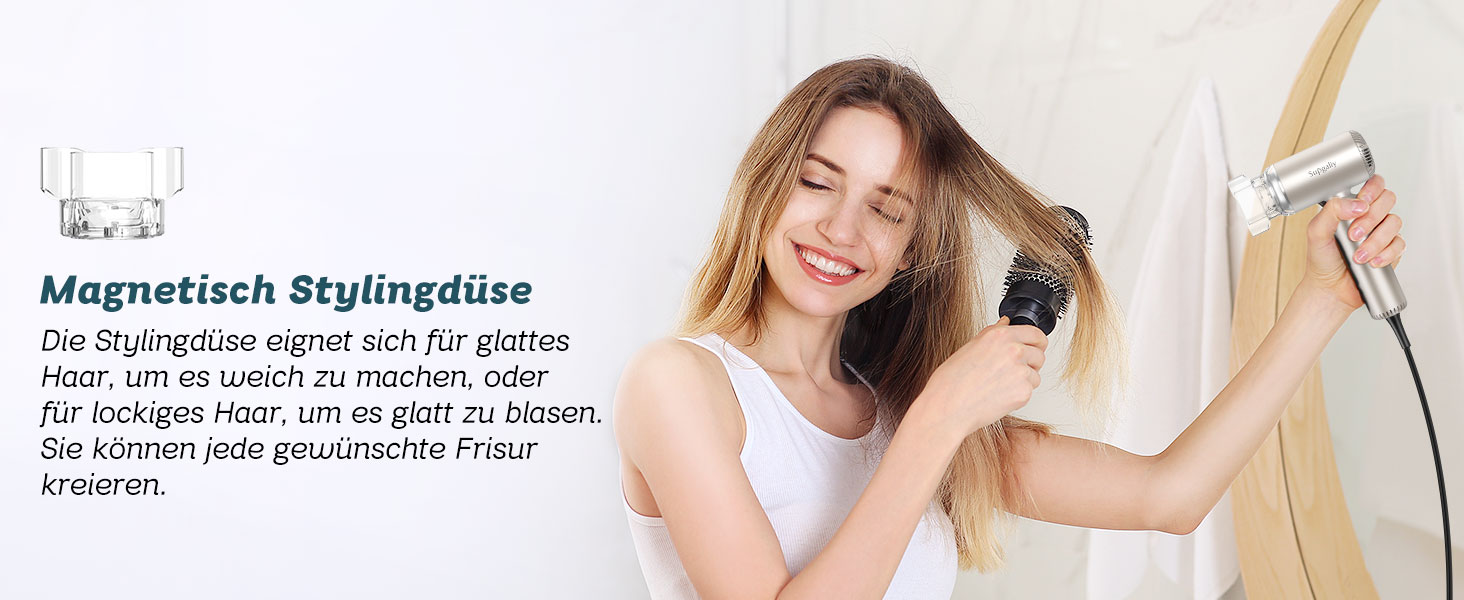 Золотистий фен Supgaliy з дифузором, іонізацією та 4 температурними режимами (1500W)