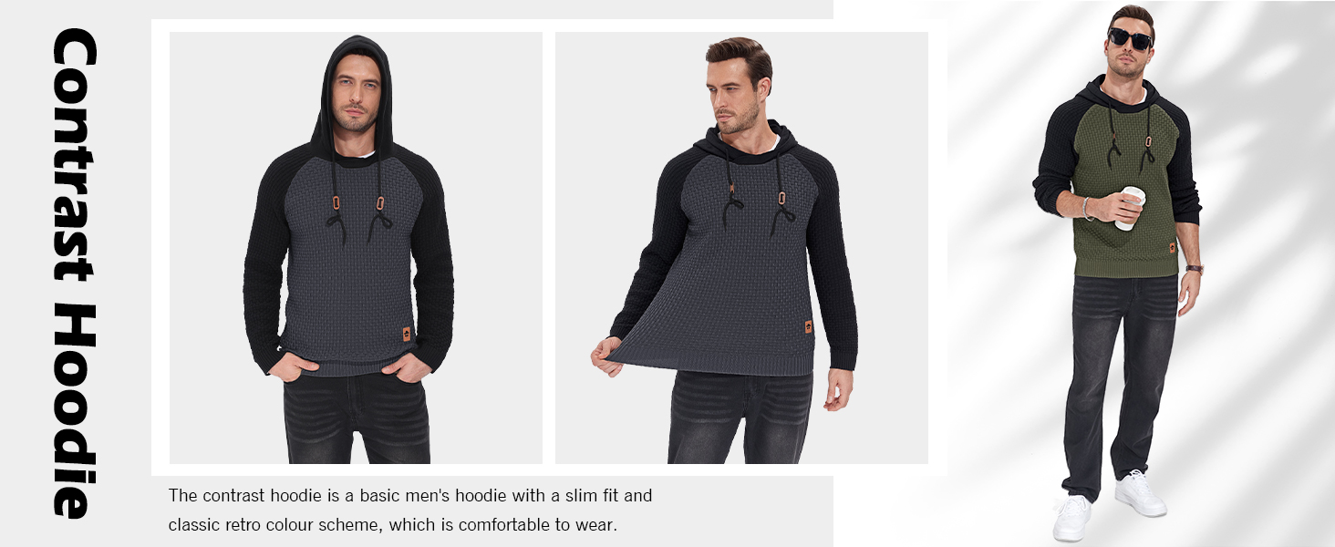 Пуловер чоловічий TARAINYA з капюшоном, теплий светр з довгим рукавом, чорний, XL