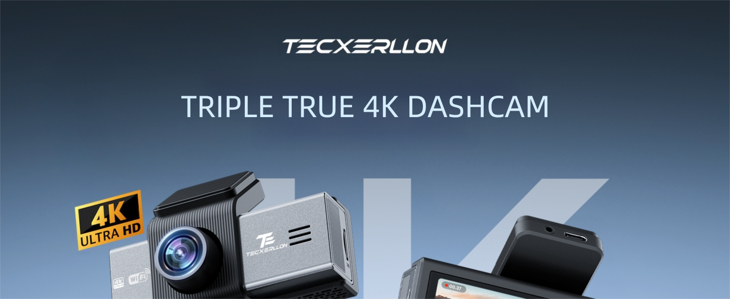 Відеореєстратор TECXERLLON 4K з ADAS, GPS, WDR, G-сенсором та нічним баченням, 24/7 парковка, 128GB карта в комплекті