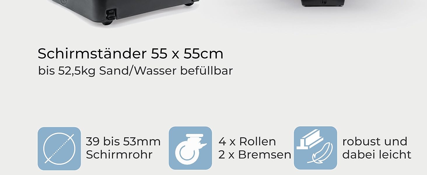 Підставка для парасолі Osoltus 55x55 см на колесах, заповнювана, 43 кг