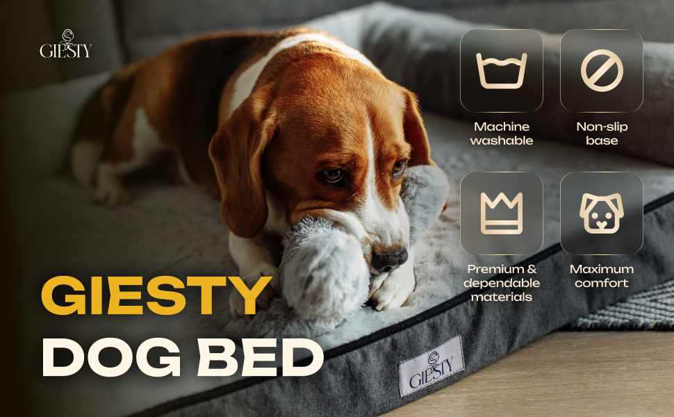 Ортопедичне ліжко для собак великих порід, диванчик для собак з високим бортиком, ліжко для домашніх тварин, собаче ліжко-софа, бавовняне льон та штучне хутро (Сірий, L(90 * 68 * 20 см))