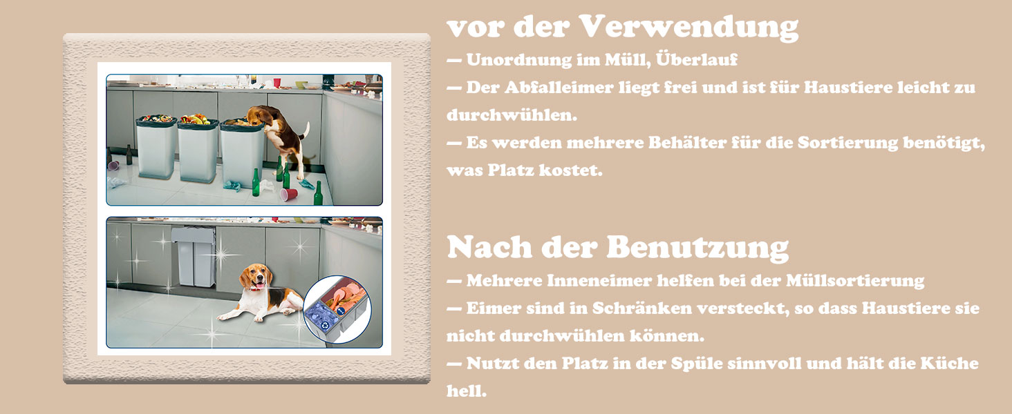 Вбудований контейнер для сміття HENGMEI з висувними ящиками для сортування, сірий (1x20L + 2x10L)