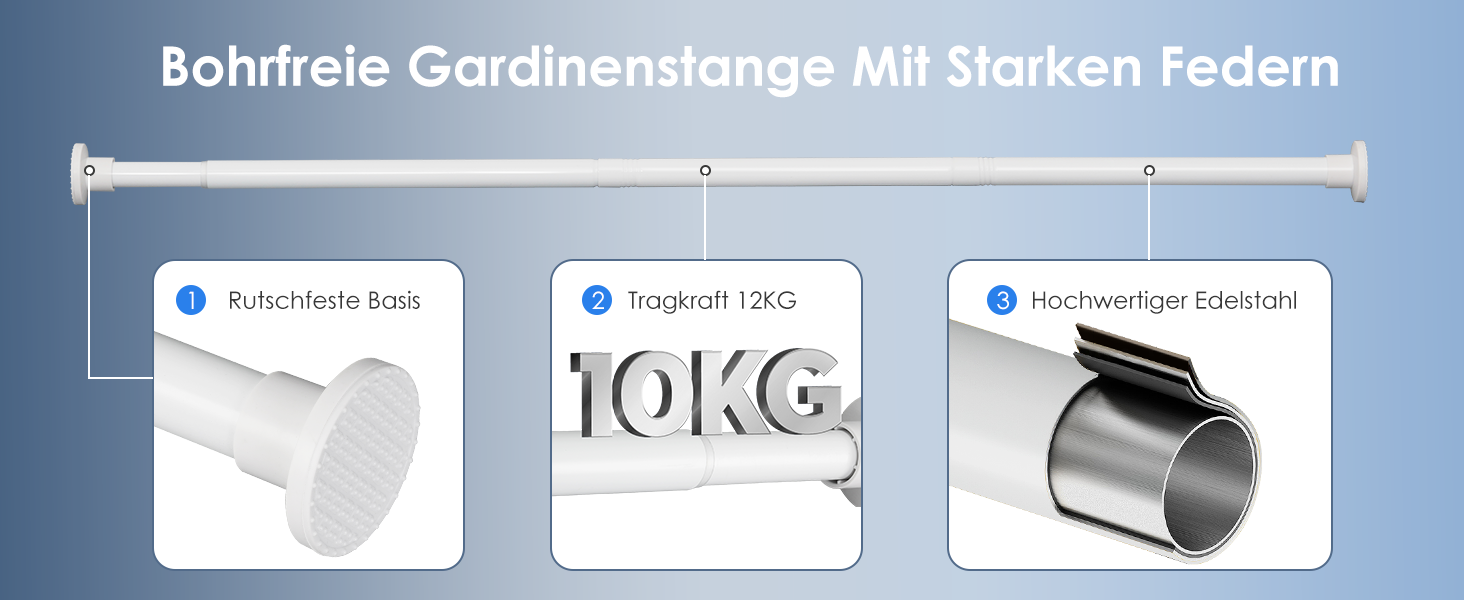 Висувна штанга для душу, штанга для душу без свердління, кріпиться без свердління, для шафи (70-195 см, білий)