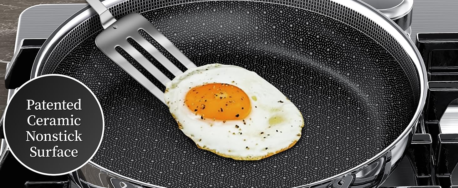 Сковорода керамічна Innerwell 28 см з нержавіючої сталі, антипригарна, без PFAS/PFOA/PTFE, для індукційних, газових та електричних плит, придатна для духовки та посудомийної машини