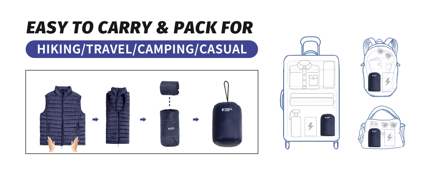 Чоловіча легка степна жилетка Pioneer Camp – водонепроникна, пакувальна, з підкладкою – для активного відпочинку, роботи, спорту та подорожей (Чорний, L)