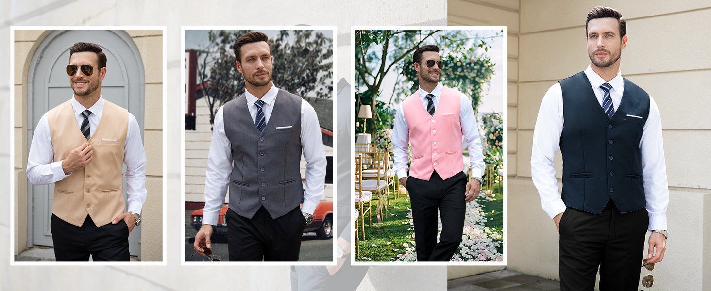 Жилет чоловічий Weste Herren однобортний Slim Fit V-подібний виріз однотонний чорний S-3XL