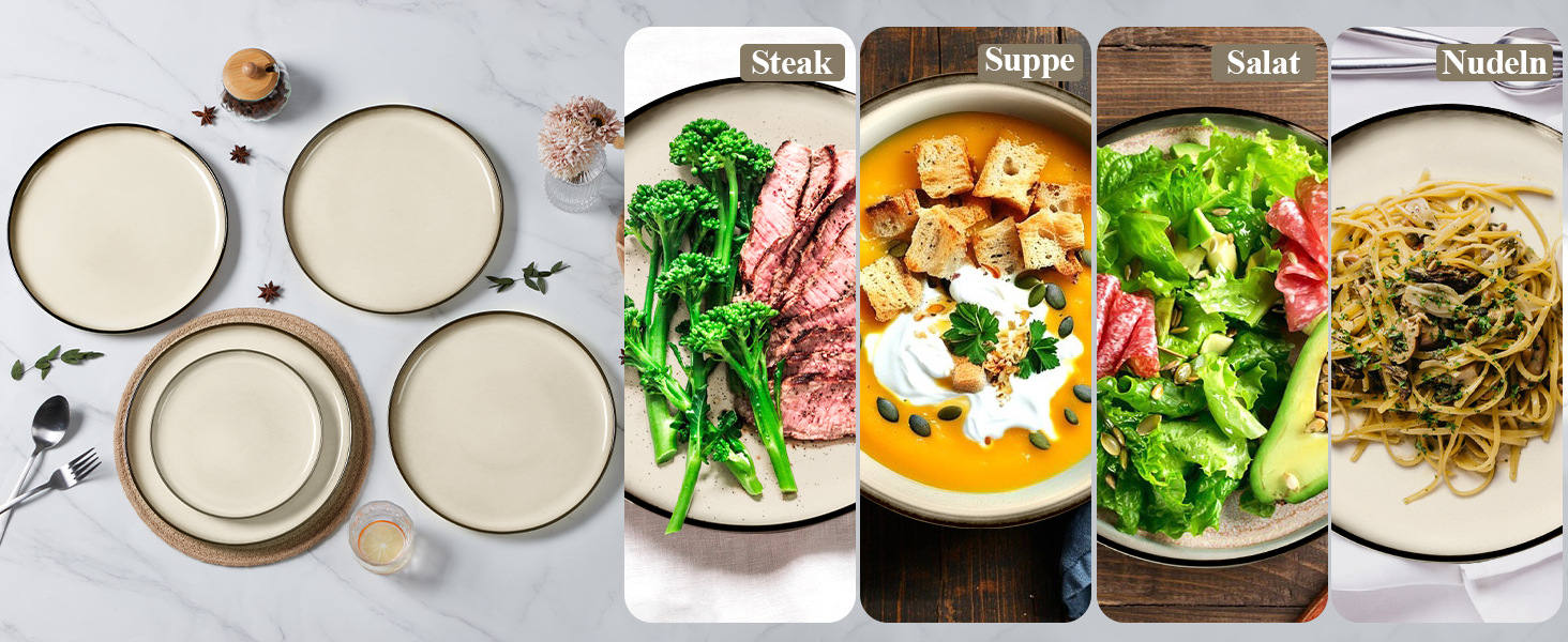 Сервіз посуду Joyfair на 6 осіб, 18 предметів, кераміка, з реактивною глазурью, тарілки для їжі, десертні тарілки, миски для каші, підходить для мікрохвильової печі та посудомийної машини, (Riff Khaki)