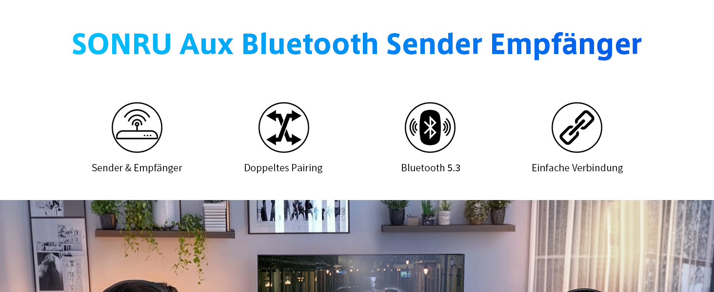 Bluetooth адаптер-ресивер 2-в-1 SONRU (передавач та приймач) з роз'ємом 3.5 мм Jack, для літака та автомобіля, чорний