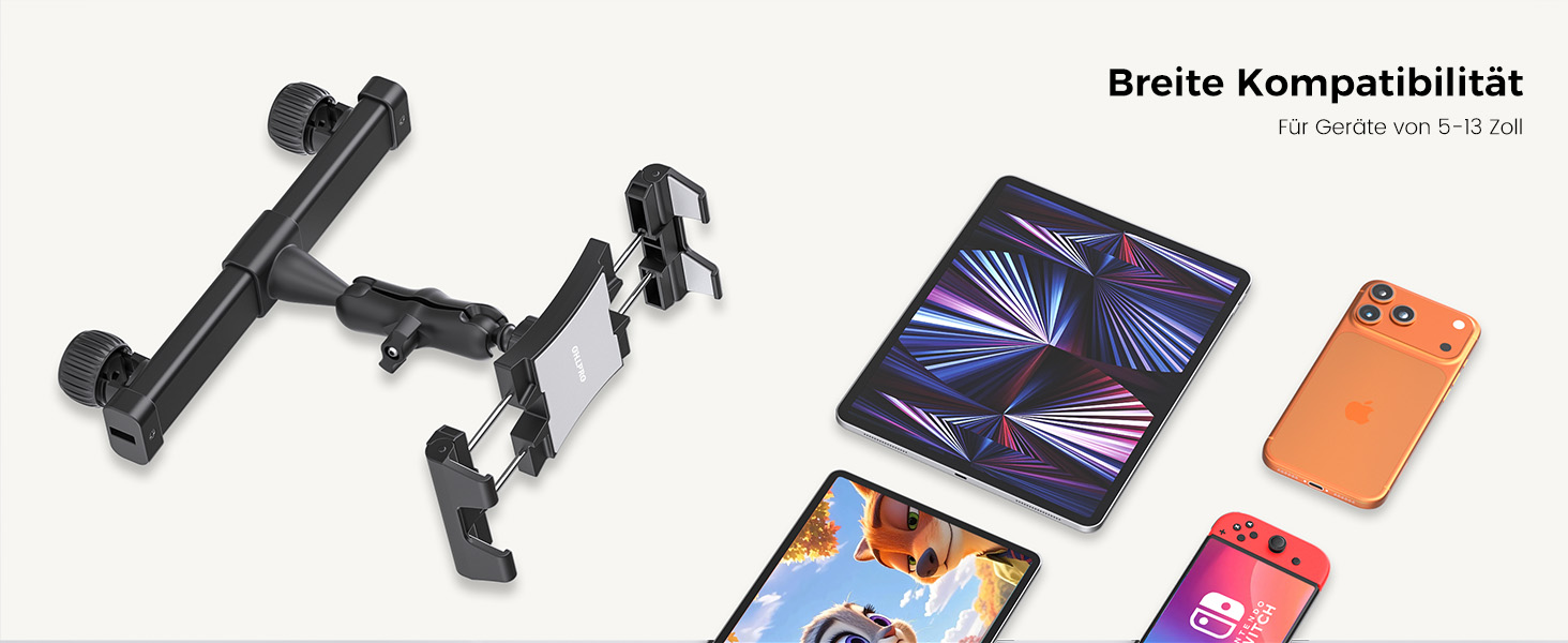 Тримач для планшета в авто OHLPRO: кріплення на підголівник, шарнірний кронштейн, сумісний з iPad, телефонами, Switch, Samsung (5-13 дюймів)