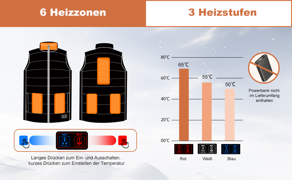 Обогревна жилетка для чоловіків та жінок, 6 зон нагріву, 3 температурні режими, легка, для зимових видів спорту, чорний, EU
