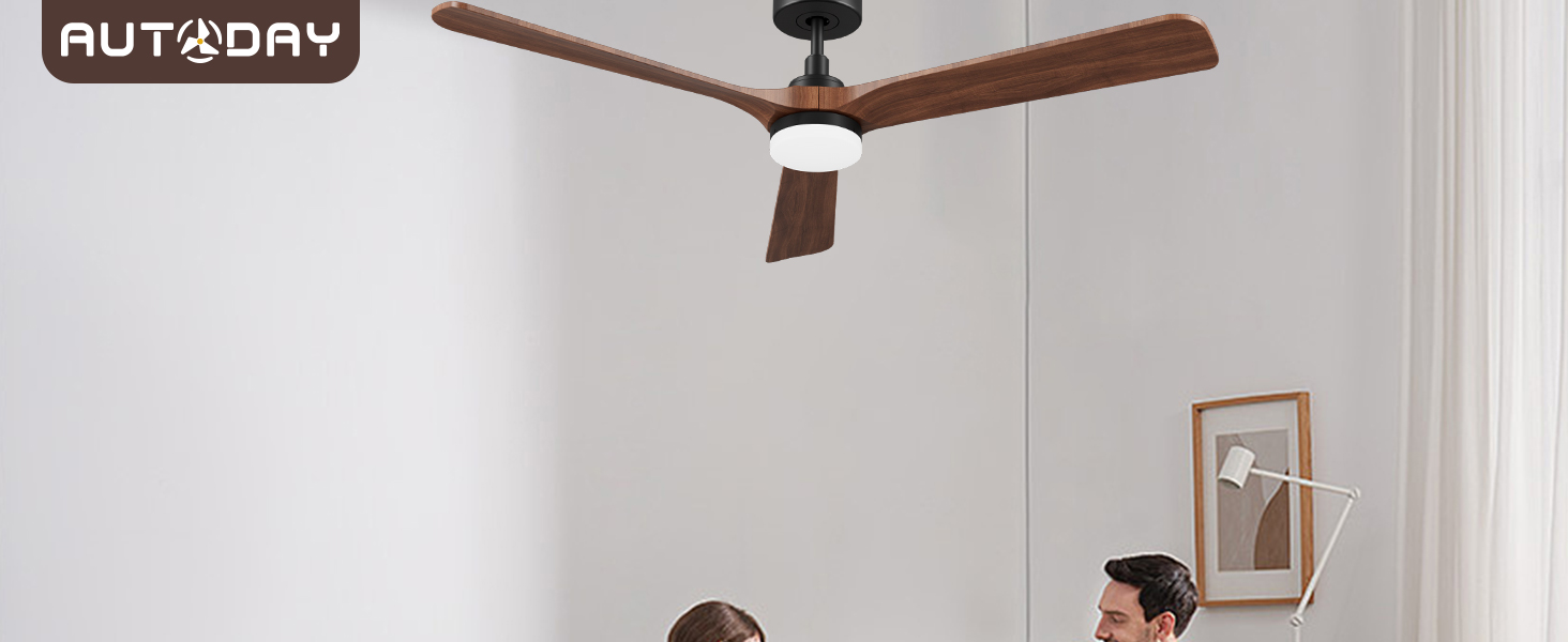 Стеляний вентилятор з дерева з підсвічуванням, 90 см, тихий DC-двигун, 6 швидкостей, пульт з пам'яттю, таймер, 24W LED, регулювання яскравості