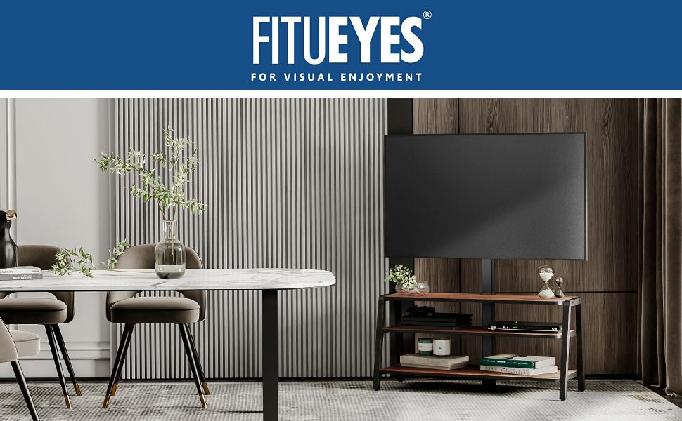 FITUEYES TV Stand with Mount - Adjustable Height TV Console for 37-70 inch TVs (up to 35kg) - Brown Wood