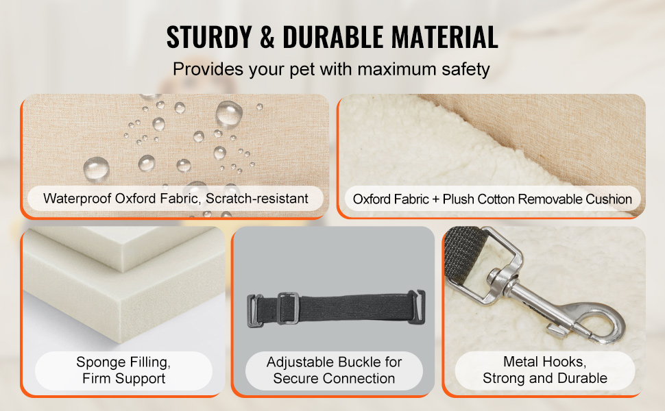 Автокрісло для собак VEVOR, підняття для собак в авто з кишенькою для зберігання, безпечний автотранспорт для домашніх тварин з поворотком, губчаста наповнювач, автоліжко для собак середніх та великих порід до 25 кг (Світло-коричневий, Extra Small)