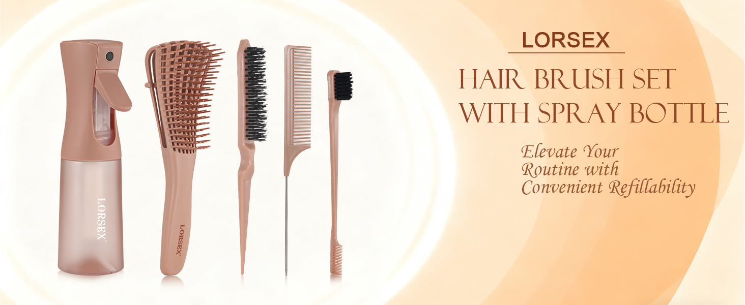 Щітка для волосся з пляшкою спрею 200 мл, розпушувач для натурального волосся, для афрокудрявого волосся 3a-4c, для кучерявого, хвилястого та локонованого волосся, набір з 3 шт. щітки для начісування, щітка з подвійною стороною (терракотова)
