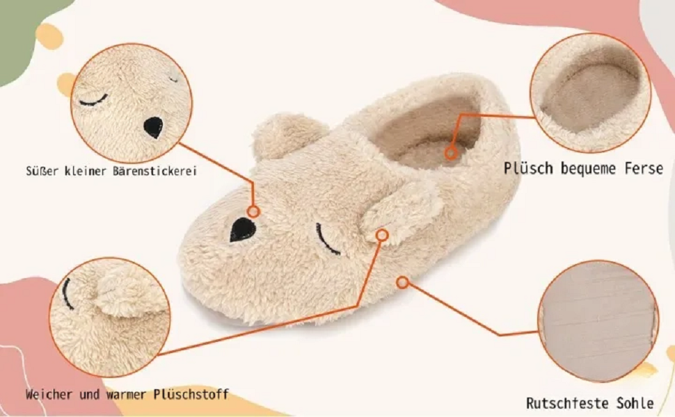Тапочки плюшеві для дому FakeFace, пара, з милим ведмедиком, розмір 38/39 EU, бежеві
