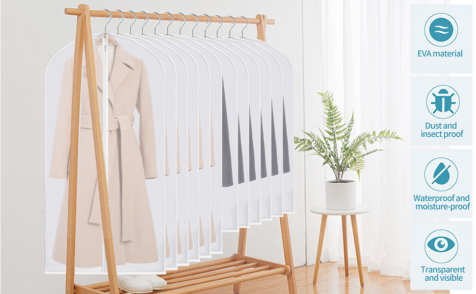 Набір мішечків для одягу Czwander, 12 шт. (60x100 + 60x120 см), моль-стійкі, з блискавкою, нейтральні/прозорі