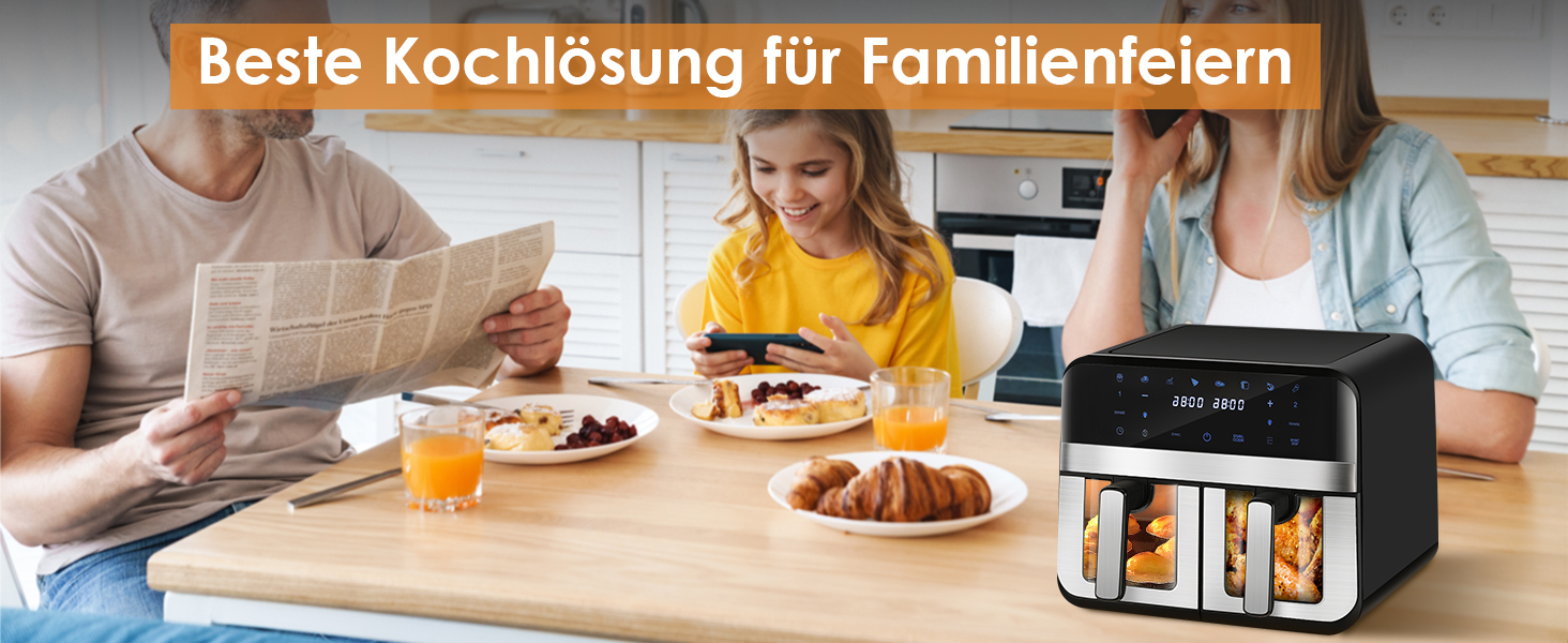 Фритюрниця повітряна 9L з цифровим LED-дисплеєм та сенсорним екраном, 10-в-1, без олії, здорове приготування їжі