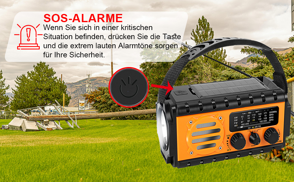 Радіо Winnes для надзвичайних ситуацій з живленням 20000 mAh, AM/FM, ліхтарик, SOS-сигнал, сонячна панель, ручне заряджання, для смартфонів (Помаранчевий)