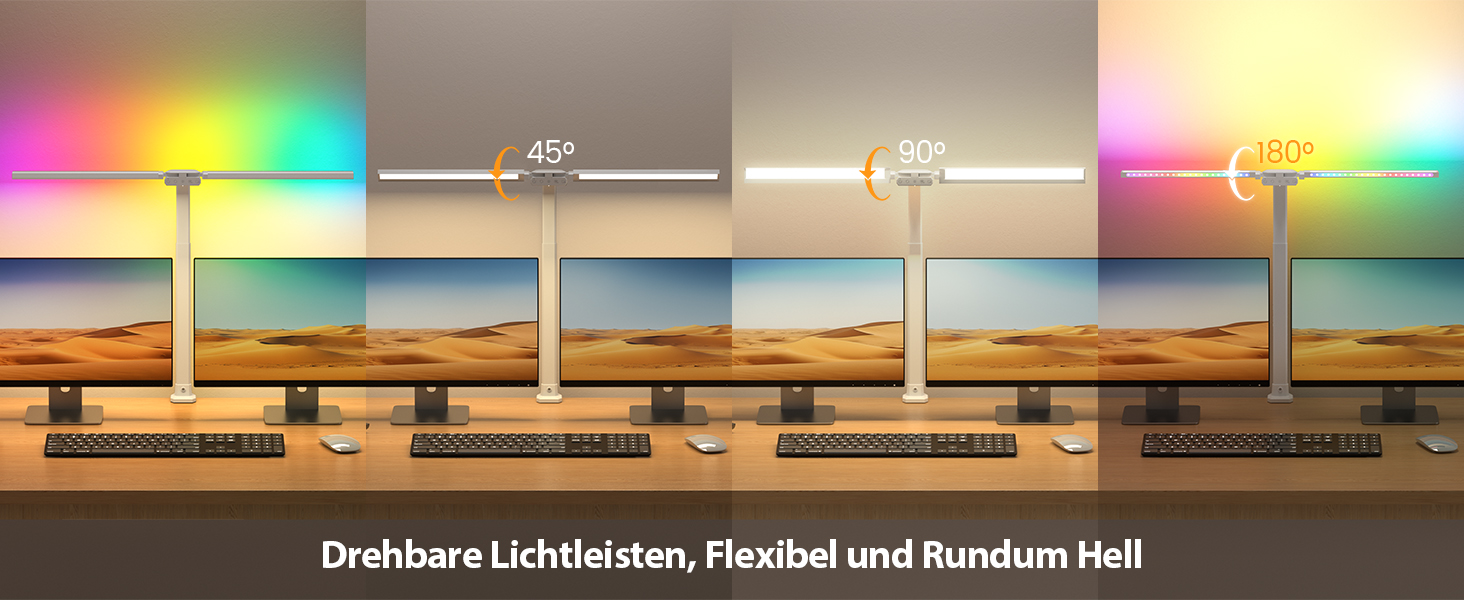 LED лампа настільна з двома головками, регульована яскравість, кріплення на струбцині, захист очей, денне світло, для офісу та ПК, RGB