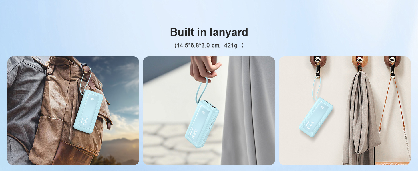 Power Bank 20000mAh, 22.5W, 6 виходів, 2 входи, LED дисплей, сумісний з iPhone, Samsung, Pixel, блакитний