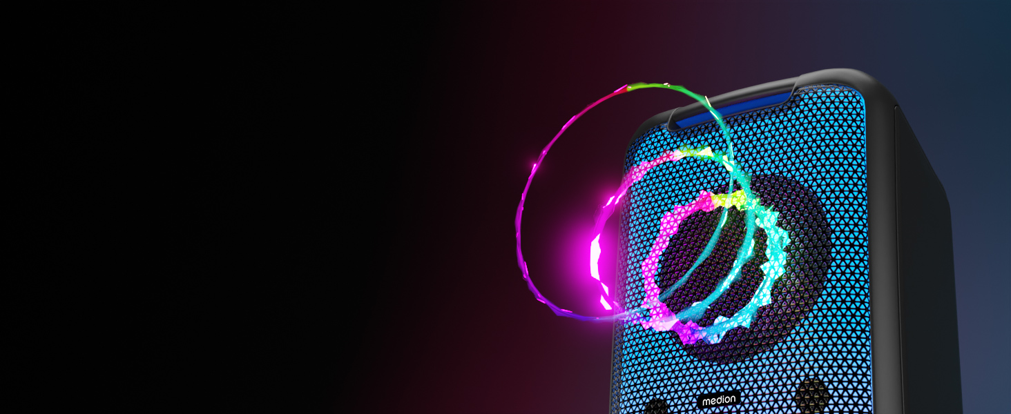 MEDION PE-1 Pure Partybox: портативна Bluetooth колонка з мікрофоном, світлові ефекти, караоке, AUX, USB, радіо (2 x 450 Вт)