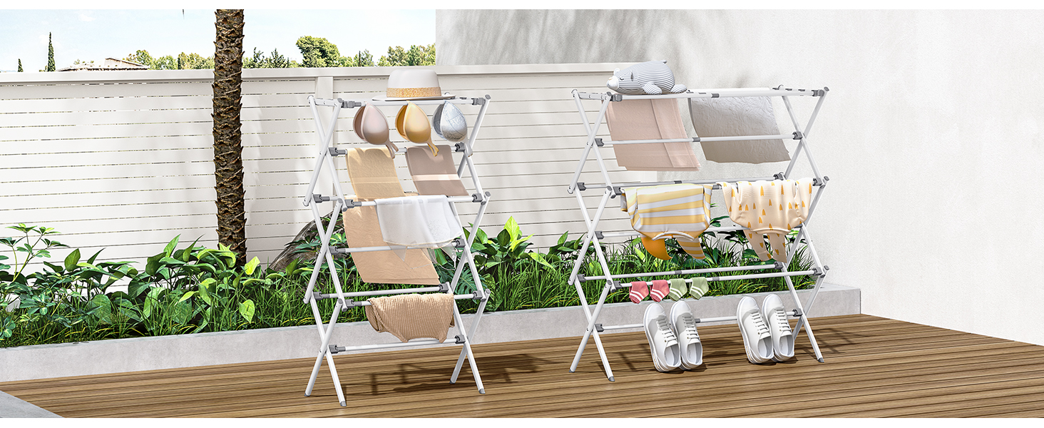 Складаний сушильник для білизни з 11 перекладинами, 3-ярусний розсувний, для дому та вулиці, сірий та білий