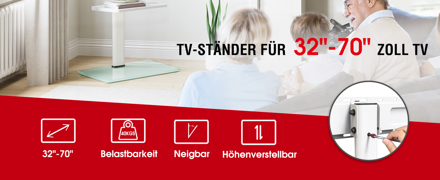 AOKCOS TV Stand - Adjustable Height, Swivel & Tilt Floor Stand for 32-70 inch TVs (up to 40kg, VESA 400x400mm)