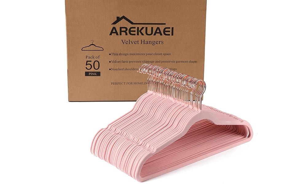 Рожеві плюшеві вішалки для одягу, міцні, неслизькі, економні, мідь/рожеве золото, 50 шт.
