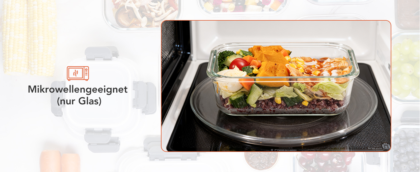 Скляні контейнери для зберігання їжі з кришками набір Frischhaltedosen: Meal Prep, мікрохвильова піч, морозилка, посудомийка, сірі