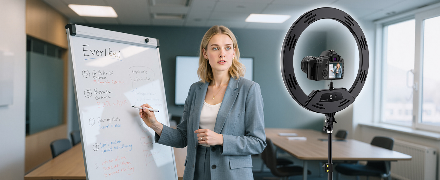 Кільцеве світло 22 дюйма з штативом 175 см, LED дисплей, 2 USB порти, регульована яскравість, для фото та відео, TikTok, макіяж, тату, б'юті-блогер, стиліст, барбер, фотограф, чорний