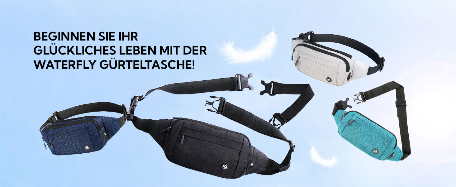 Вотерфлай: Поясна сумка на пояс для чоловіків та жінок. Спортивна сумка-чохол на стегно, ідеальна для подорожей, прогулянок з собакою та активного відпочинку на природі. Чорна, з регульованим ремінцем.
