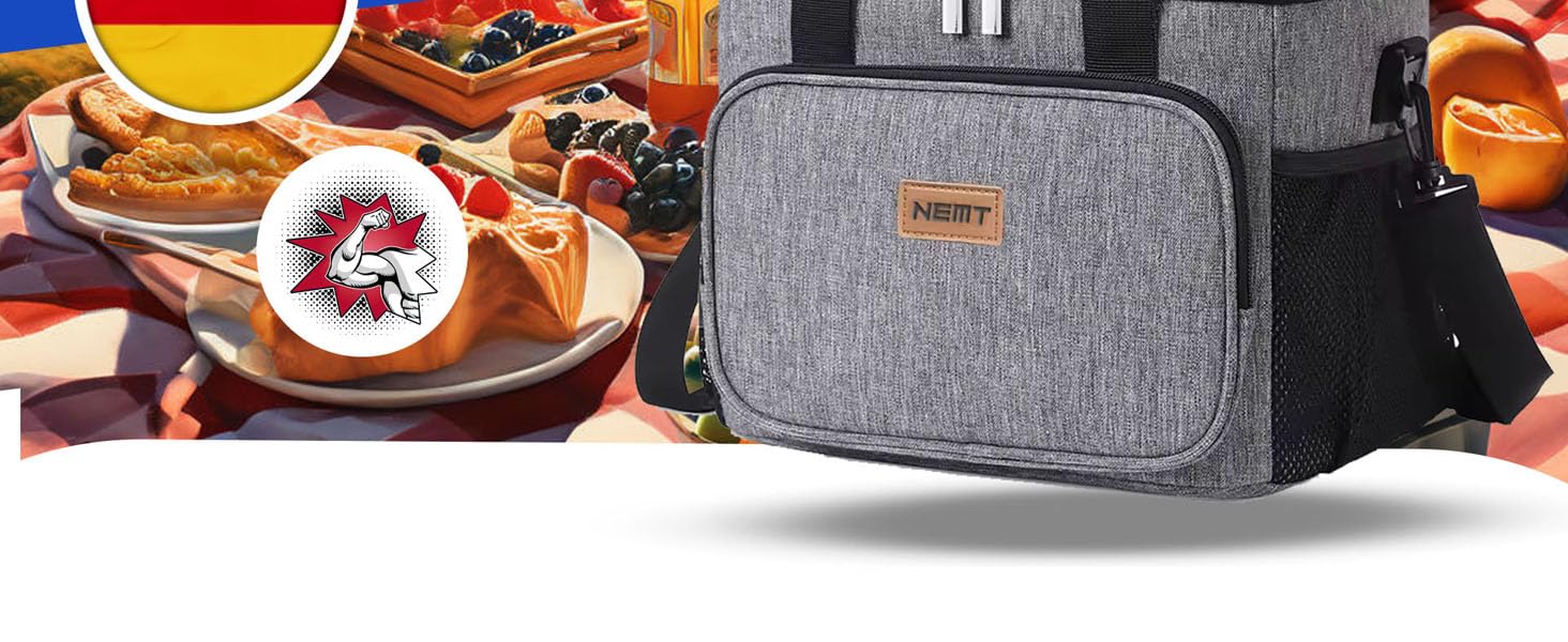 Сумка-холодильник NEMT 15L (сіра) з 2 акумуляторами холоду - для пікніків, обідів, подорожей та покупок
