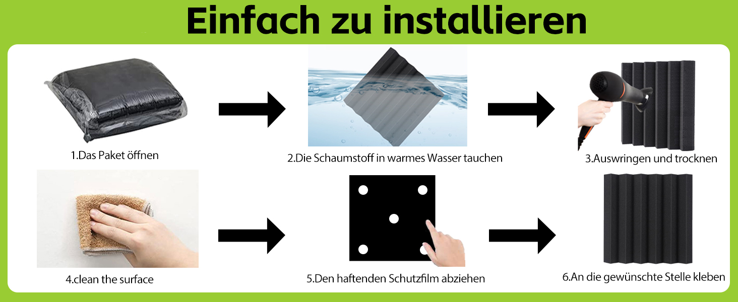 Акустичний поролон Foneso для звукоізоляції, панелі-поглиначі шуму 30x30x5 см, висока щільність 25кг/м³, чорний (12 шт) для студії, офісу та кінотеатру