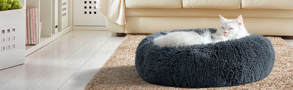 Кругле ліжко для котів та собак, 60 см, м'яке, плюшеве, миється, сірий колір