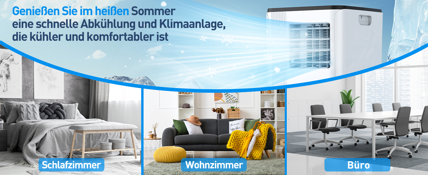 Мобільний кондиціонер Klimaanlage 9000 BTU 3-в-1: охолодження, осушення, циркуляція повітря, LED дисплей, пульт, таймер, тихий, енергоефективний, для приміщень до 88 м³