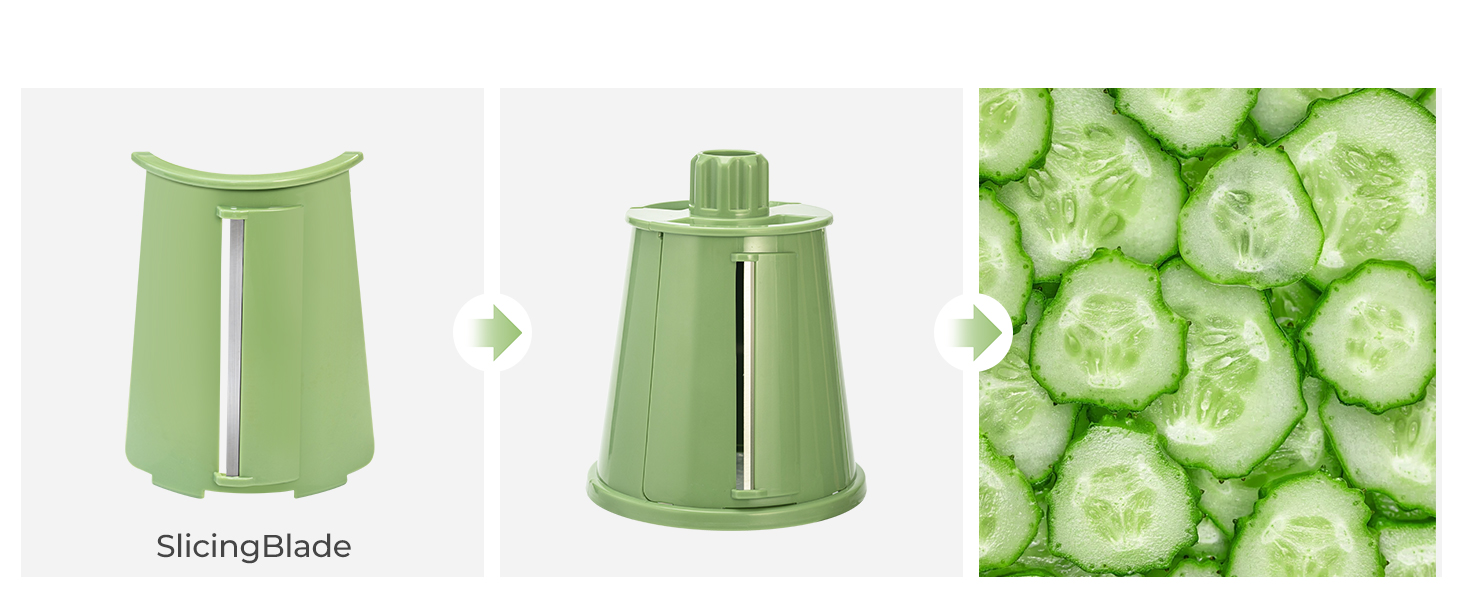 Тертка для сиру та овочів SUTEAS з ручкою - 5 насадок, потужний присосок, набір для нарізання овочів, ідеально підходить для сиру, огірків, моркви, горіхів, овочів, з коробкою для зберігання лез (Ретро-зелений)