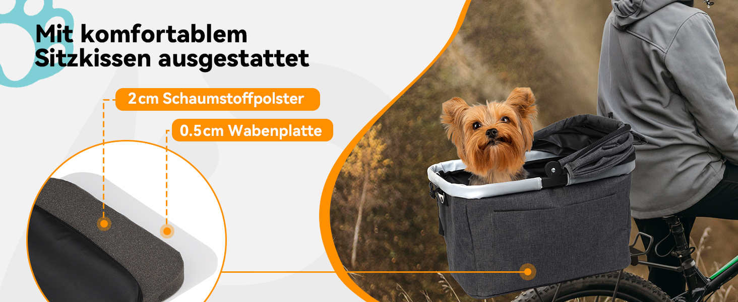 Кошик для велосипеда для собак до 12 кг з металевим каркасом, швидкознімний кріплення, сітчасте вікно, м'яке сидіння, світловідбиваючі смуги, складаний, для міських велосипедів