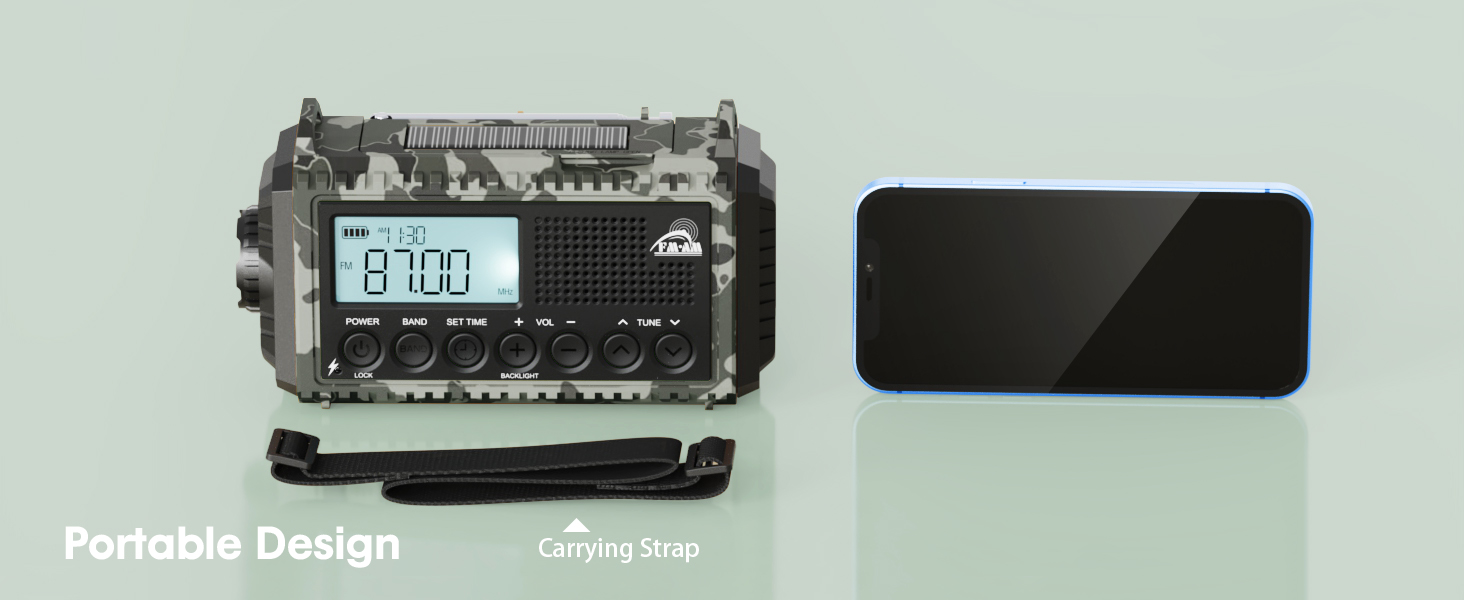Радіо Kurbelradio на сонячній батареї та з ручкою, 12000mAh, AM/FM/SW, USB-зарядка, SOS-сигнал, для кемпінгу та надзвичайних ситуацій, зелений (сірий камуфляж)